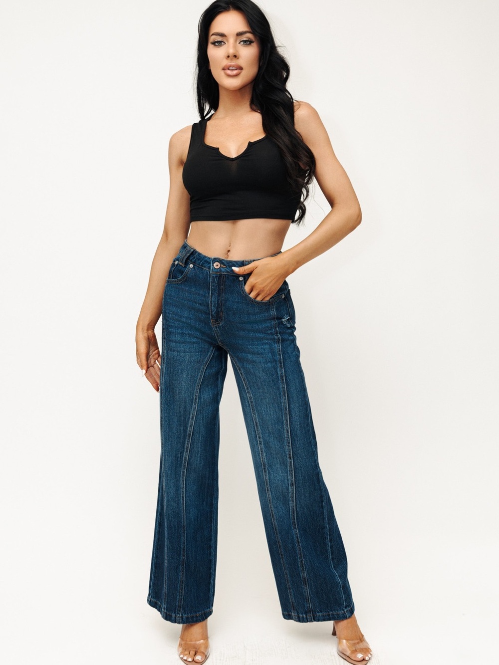 LIKE NEW Rewash Dark Blue High-Rise Wide Leg Jeans SIZE 28